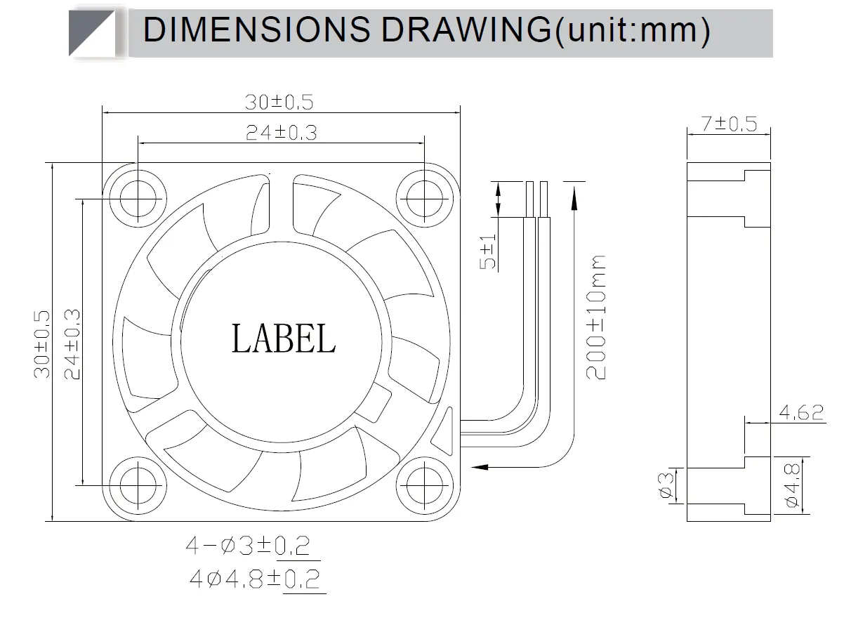 structure drawing of Micro fan DA3007VH05X